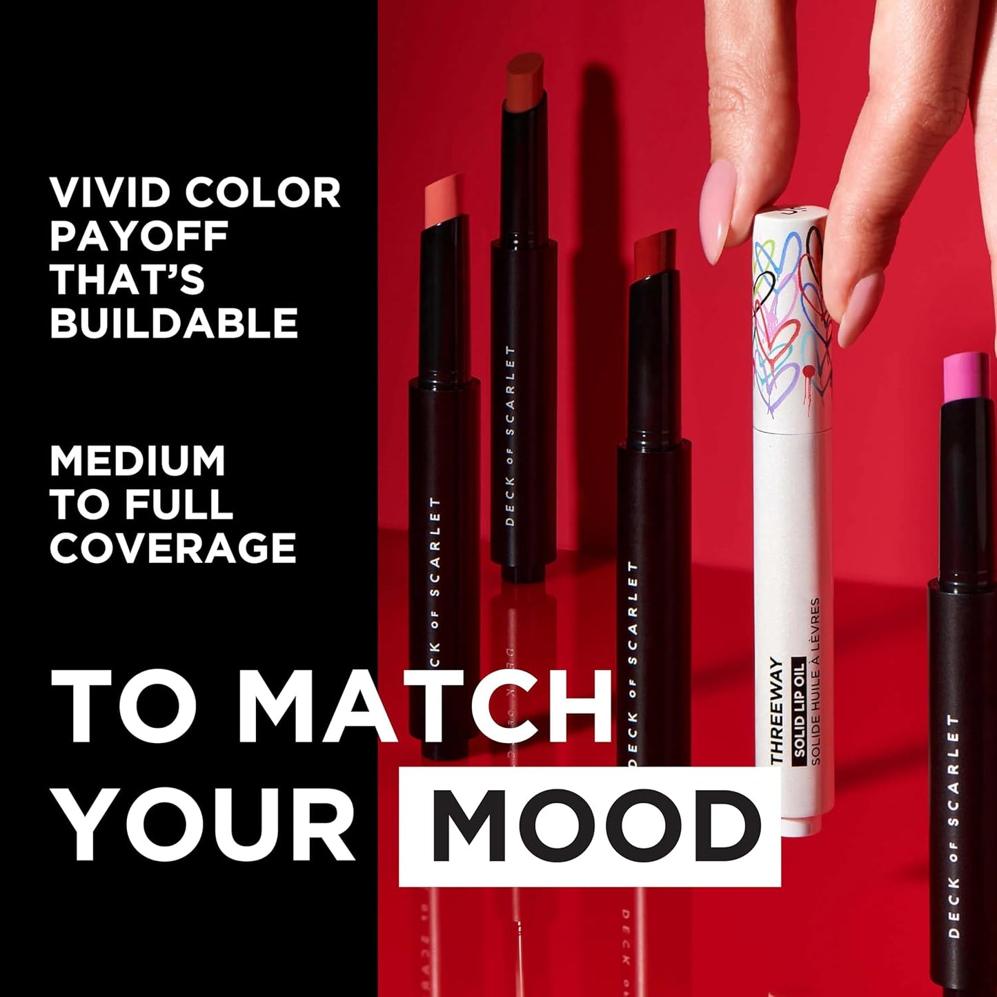 Deck of Scarlet Threeway Solid Lip Oil, Vegan Formula With Hyaluronic Acid and Hydrating Oil Blend, Glossy Finish - Pink Provocateur