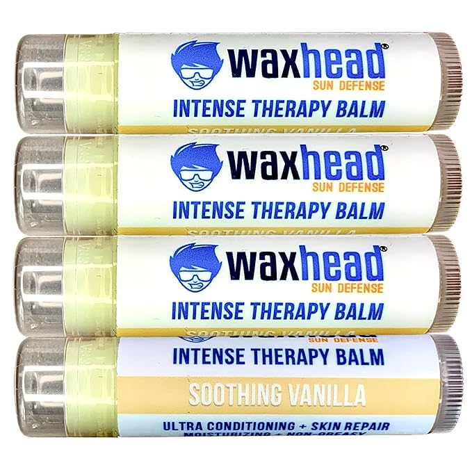 Waxhead Organic Lip Balm Vanilla - Sunburn Relief, Lip Moisturizer for Very Dry Lips, Lip Therapy, Lip Repair for Dry Cracked Lips, Healing Lip Balm for Severely Chapped Lips (4 pack)