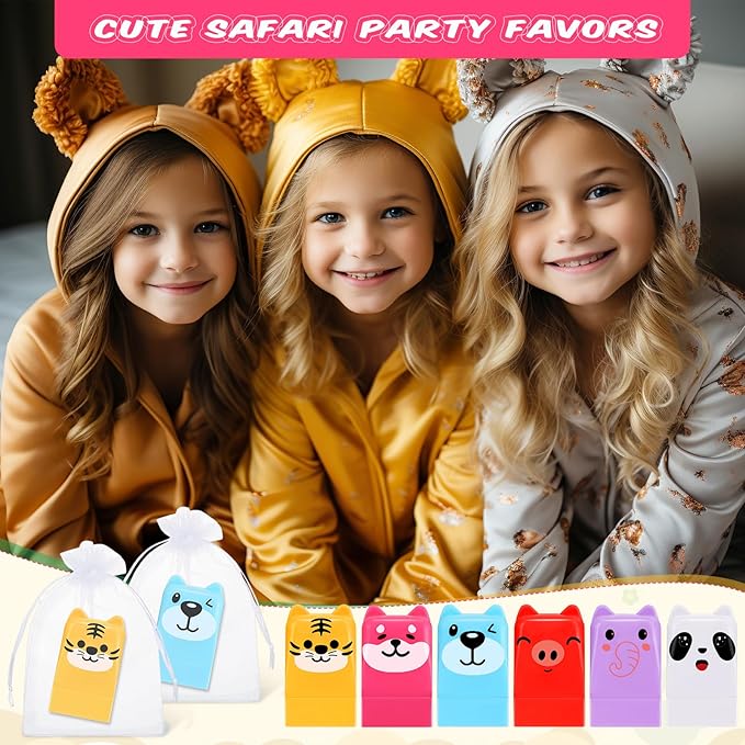 30 Sets Wild Animal Birthday Lip Balm Gifts Bulk Baby Shower Prizes Gift Girl Birthday Lip Balm Jungle Animal Party Favors for Preschool Toddler Boy Girl Classroom Prizes Classroom Prizes