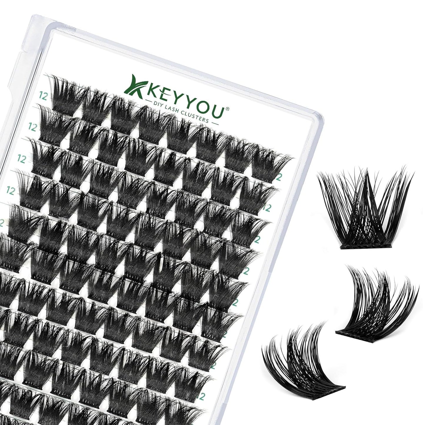 Lash Clusters 96pcs Eyelash Clusters Y02 D Curl 12mm Individual Lashes KEYYOU Volume Wispy Lash Extension Soft&Comfortable Easy DIY at Home(Y02,D-12mm)