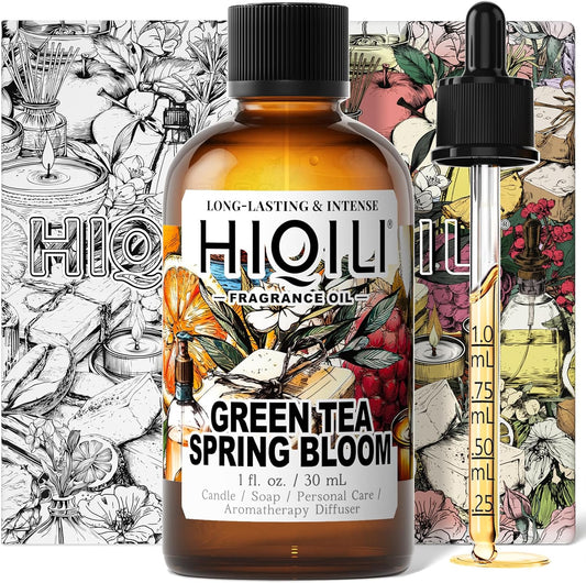 HIQILI Green Tea Spring Bloom Fragrance Oil for Diffuser, Inspired by Eliz.Ar-den Grn Tea, DIY Perfume, Candle, Soap Making, Long Lasting Uplifting & Crisp Scents - 1 Fl Oz