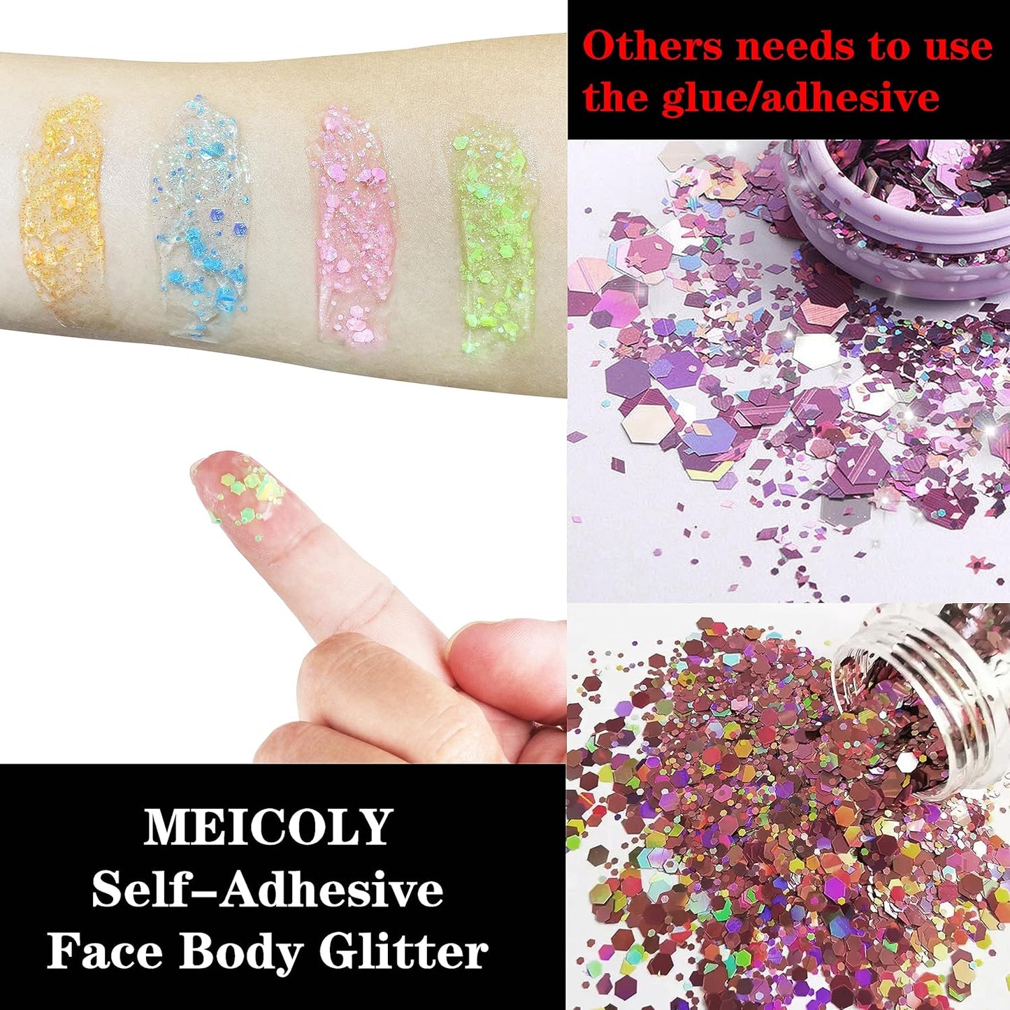MEICOLY Neon Pink Body Glitter Gel,UV Blacklight Chunky Face Glitter Gel,Glow in The Dark Glitter Paint,Singer Concert Music Festival Party Rave Accessories,Halloween Glitter Makeup for Women,50ml