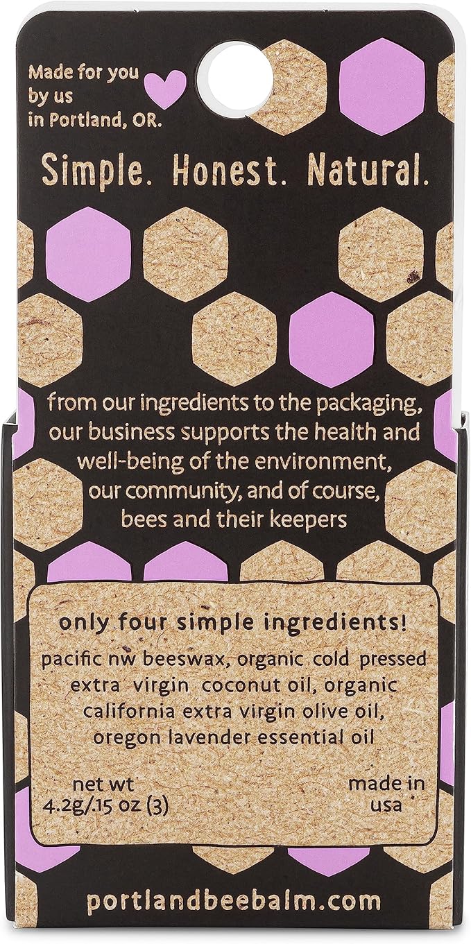 Portland Bee Balm All Natural Handmade Beeswax Based Lip Balm, Lavender 3 Count