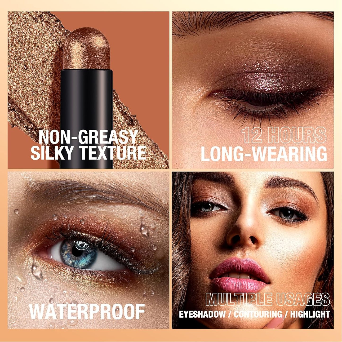 LANGMANNI 8 PCS Soft Smooth Cream Eyeshadow Stick Gift Set,Matte Earth Color+Bright Metal Color Contour Stick,Waterproof & Long-Lasting Eyeshadow (#B)