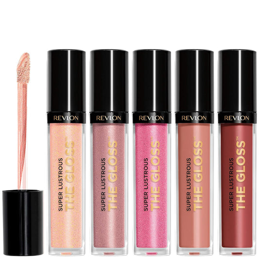 Revlon Super Lustrous The Gloss, 5 Piece Lipgloss Gift Set, Non-sticky High Shine Color in Cream & Pearl Finishes, Pack of 5, 0.75 Fl Oz