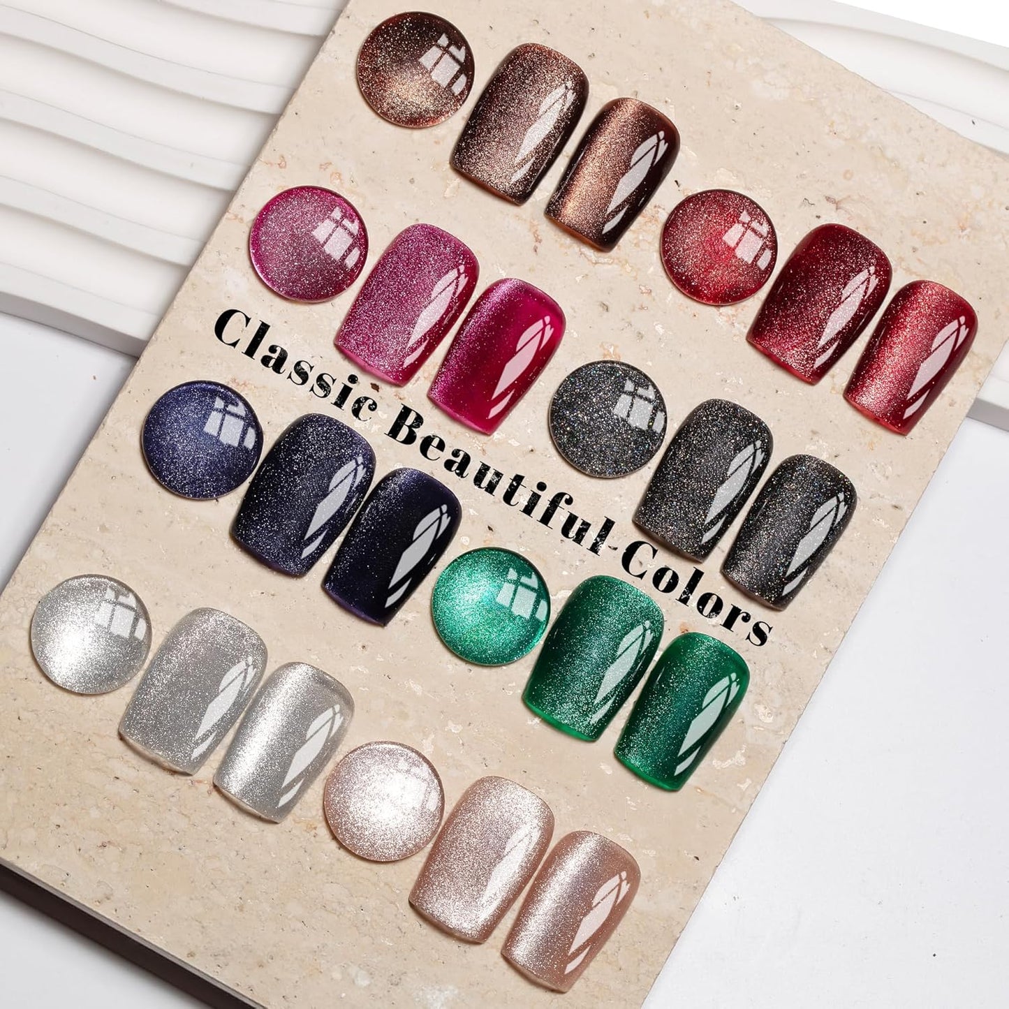 YTD Likomey Cat Eye Gel Nail Polish Set,Fall Winter 8 Colors Crystal Magnetic Glitter with Magnet Stick Kit,Silver Green Blue Black Champagne Gold Brown Plum UV Color Varnish,0.25 Fl Oz 7.5 ml