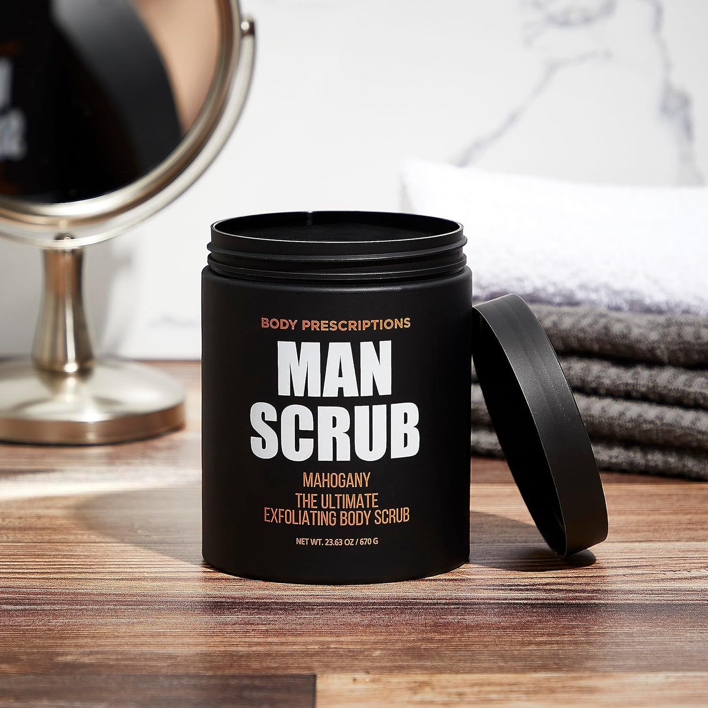 Body Prescriptions Men’s Exfoliating Body Scrub – Ultimate Skin Cleansing Wash in Jar with Twist-Top Lid, For All Skin Types, 21 Ounce (Pack of 2), Mahogany