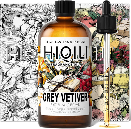 HIQILI Grey Vetiver Fragrance Oil - Perfect for DIY Candle, Soap & Air Freshening Spray Making, and Home Essential Oil Diffuser - 5.07 Fl Oz