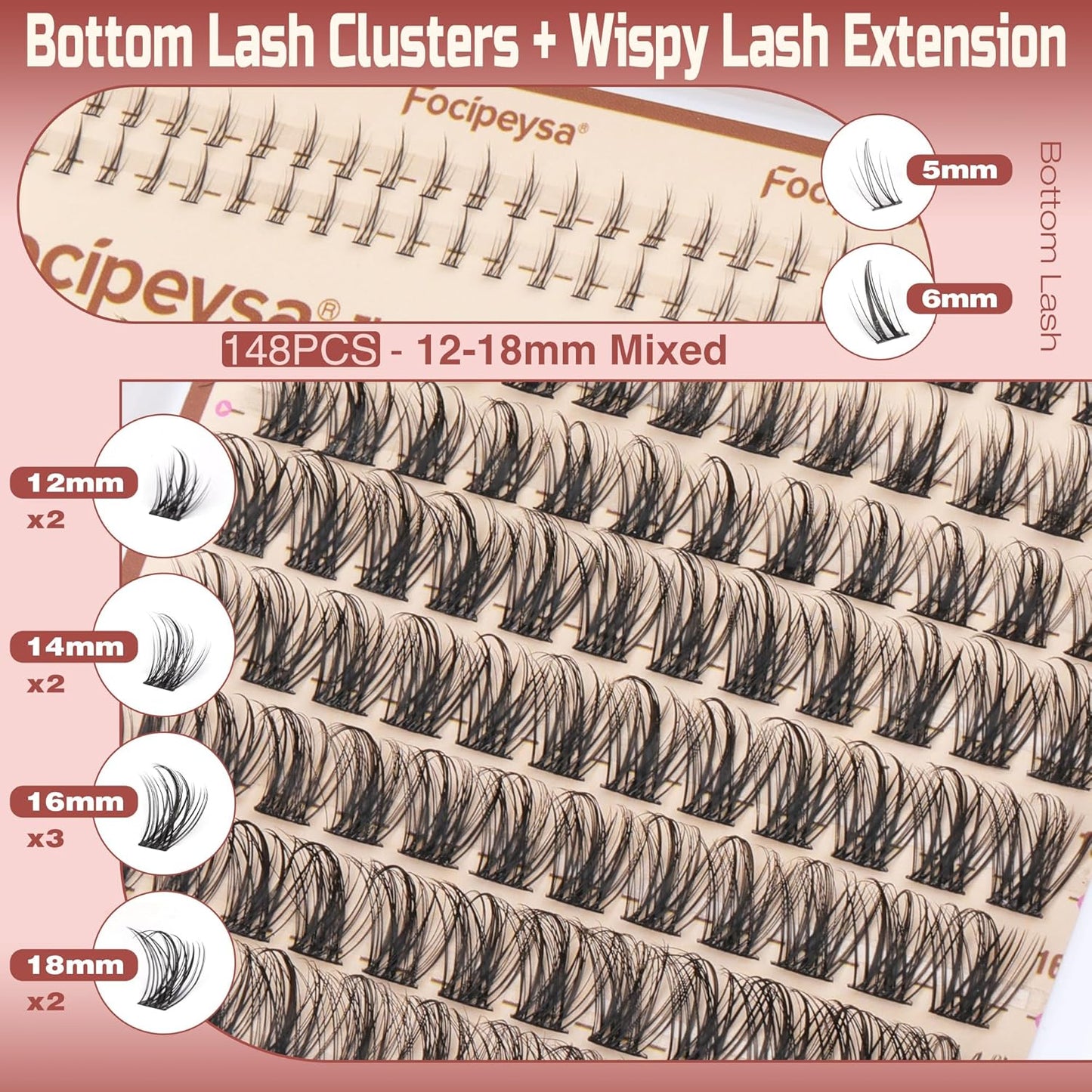 Focipeysa Natural Wispy Lash Clusters Manga Eyelash Clusters Spiky Eyelash Extensions C Curl Individual Lashes Extensions Spike Individual Lashes 12-18mm with Bottom Lashes Clusters DIY Lash at Home