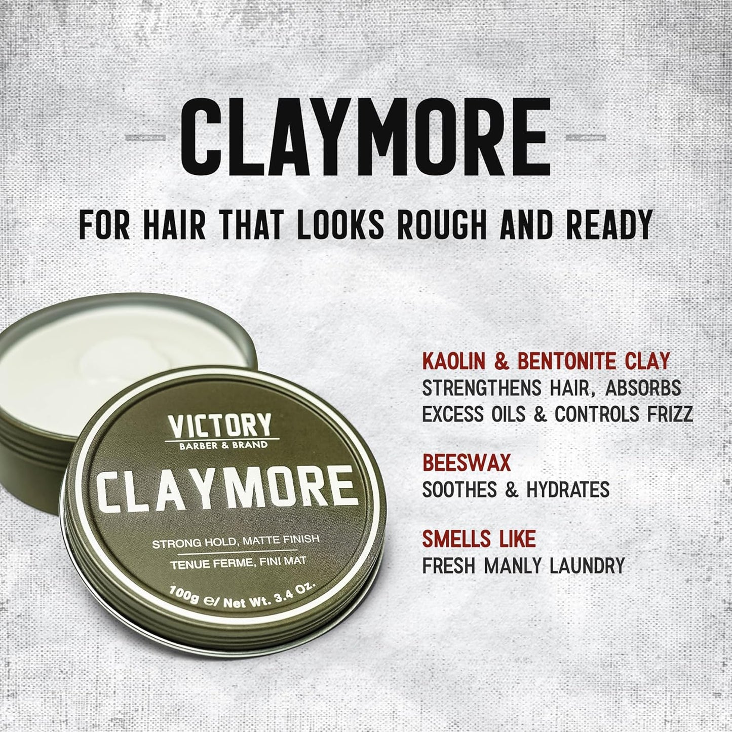Victory Barber & Brand Claymore Men's Strong Hold Matte Finish Clay Pomade | Made in the USA for the Rough and the Ready