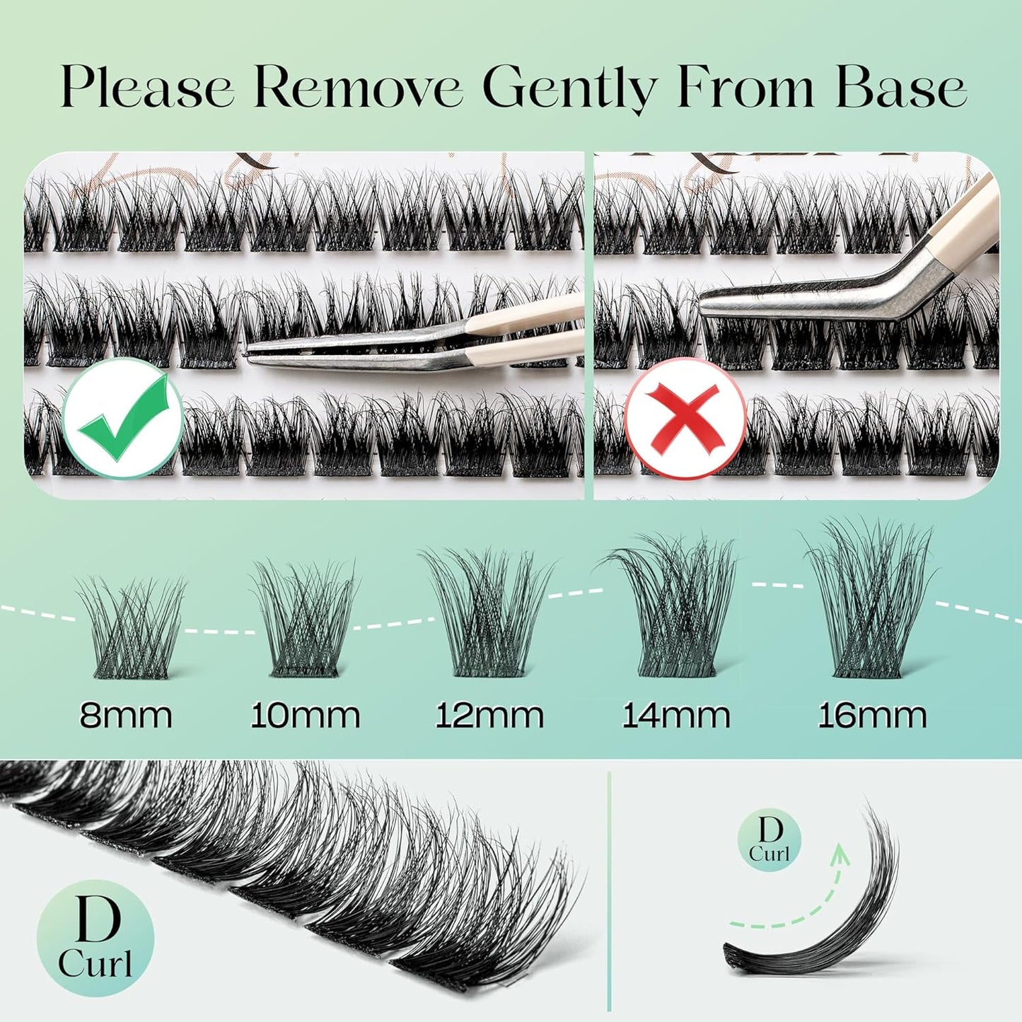 Lash Clusters 0.05mm Individual Lashes, 3D Wispy Lashes Clusters, 0.1mm Super Thin Band Resuable Natural Lashes,C Curl Faux Mink Lashes,180pcs Lash Extension (Green Lushy-C-0.05-8-16mix)