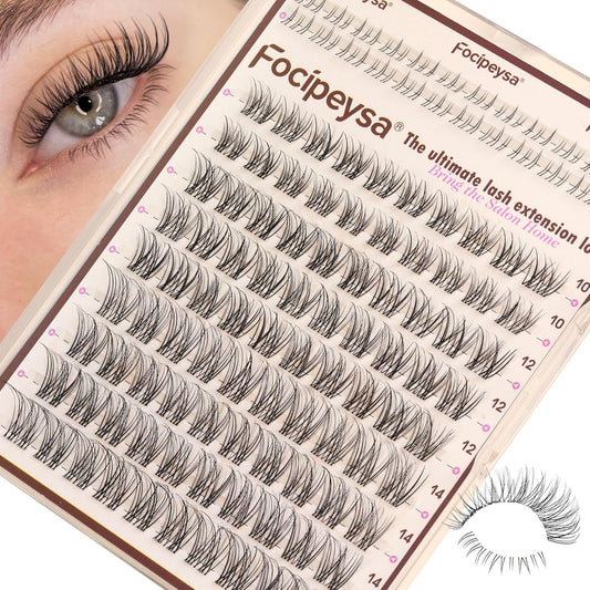Focipeysa Wispy Lash Clusters Natural Black Cluster Eyelashes Clear Band Lash Extensions 10-16mm Mix Length Cluster Eyelash Extension C Curl Individual Lashes Soft Cluster Lash for Beginners