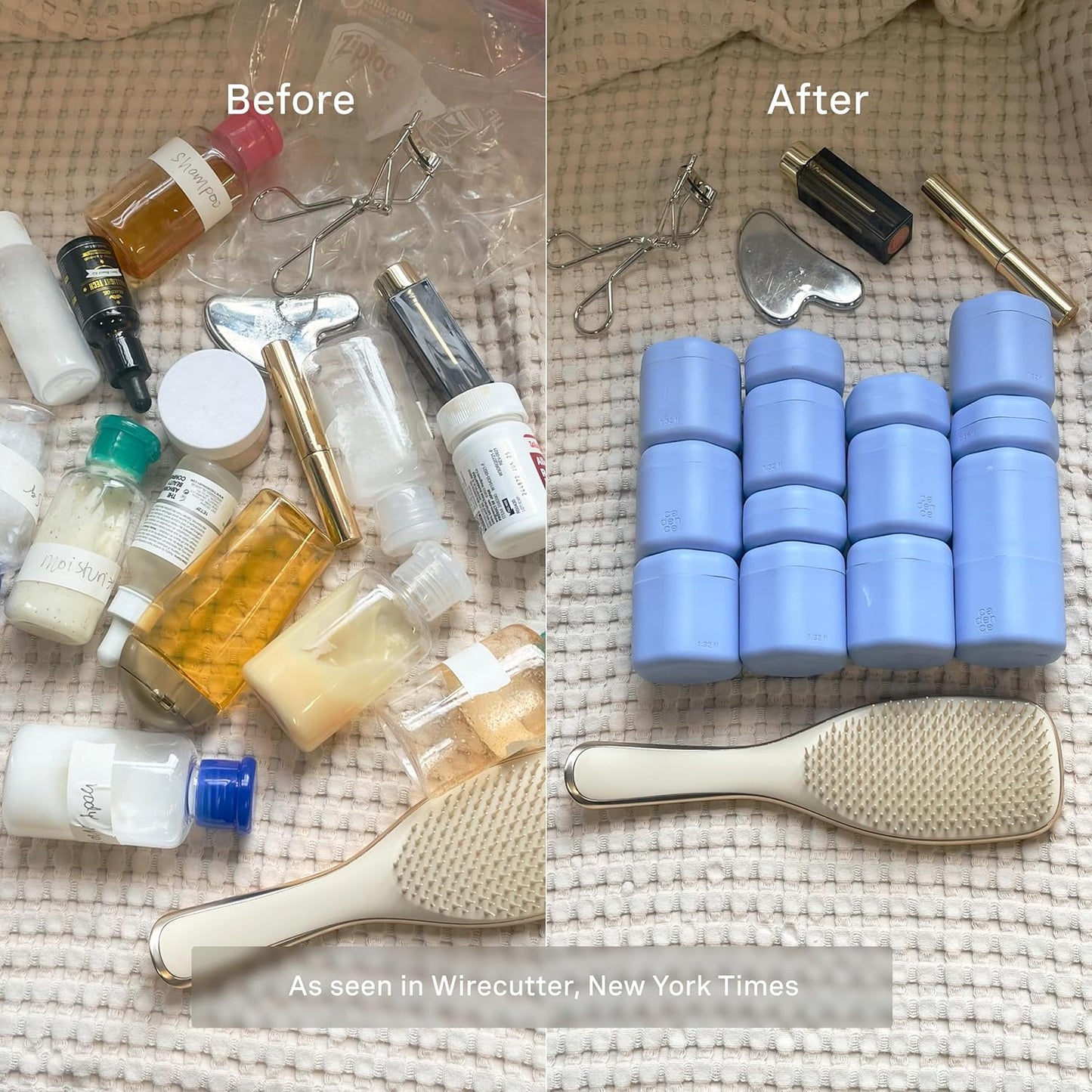 Cadence Travel Containers - Core Skincare Set - Magnetic Containers with Lids,2 Small (0.56oz) & 3 Medium (1.32oz) - Cleanser, Moisturizer, Serum, Makeup Remover & Sun Icon Labels - Pacific