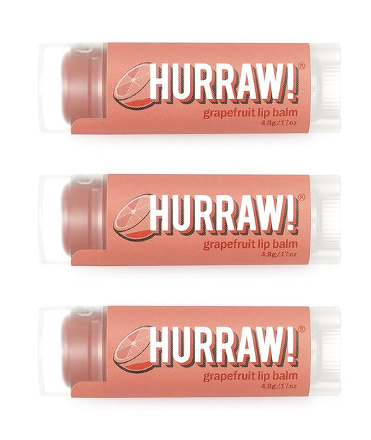 Hurraw! Grapefruit Lip Balm, 3 Pack: Organic, Certified Vegan, Cruelty and Gluten Free. Non-GMO, 100% Natural Ingredients. Bee, Shea, Soy and Palm Free. Made in USA