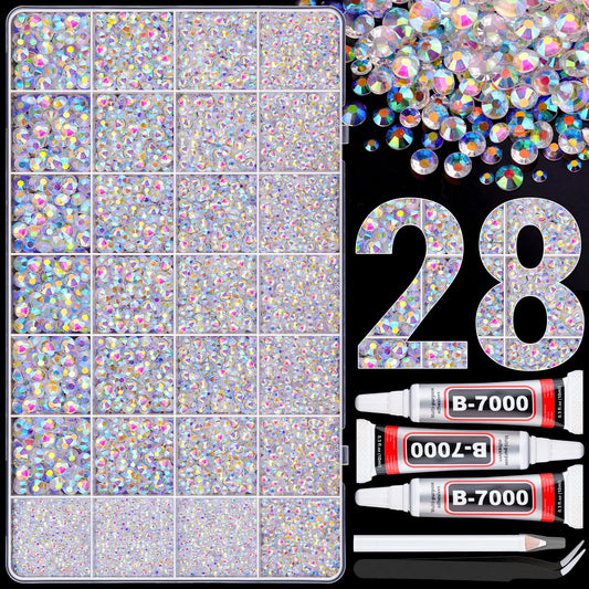 30000Pcs Resin Rhinestones for Bedazzling with 3Pcs B7000 Jewelry Glue, Transparent AB Flatback Gems Rhinestones for Crafting, Clothing Tumblers Mugs Shoes Fabric Decor Nail Art