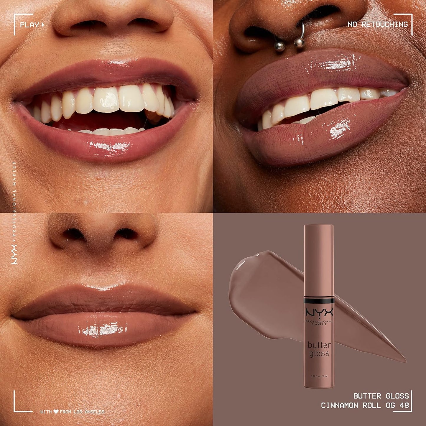 NYX PROFESSIONAL MAKEUP Butter Gloss Brown Sugar, Non-Sticky Lip Gloss - Cinnamon Roll (Grey Brown)