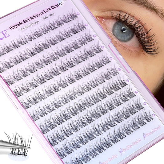 ALICE Self Adhesive Eyelashes Natural Self Adhesive Lash Clusters No Glue Needed Wispy Reusable Press on Lashes Pre-Glue 10-12mm 120pcs DIY Eyelash Extensions