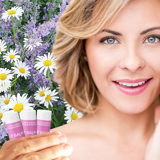Vegan Lip Balm by PURE + SIMPLE Lavender Chamomile Lip Balm Collection, Cruelty Free Chapstick, Moisturize Dry, ed, or Chapped, Lips, 5 Tube Set.