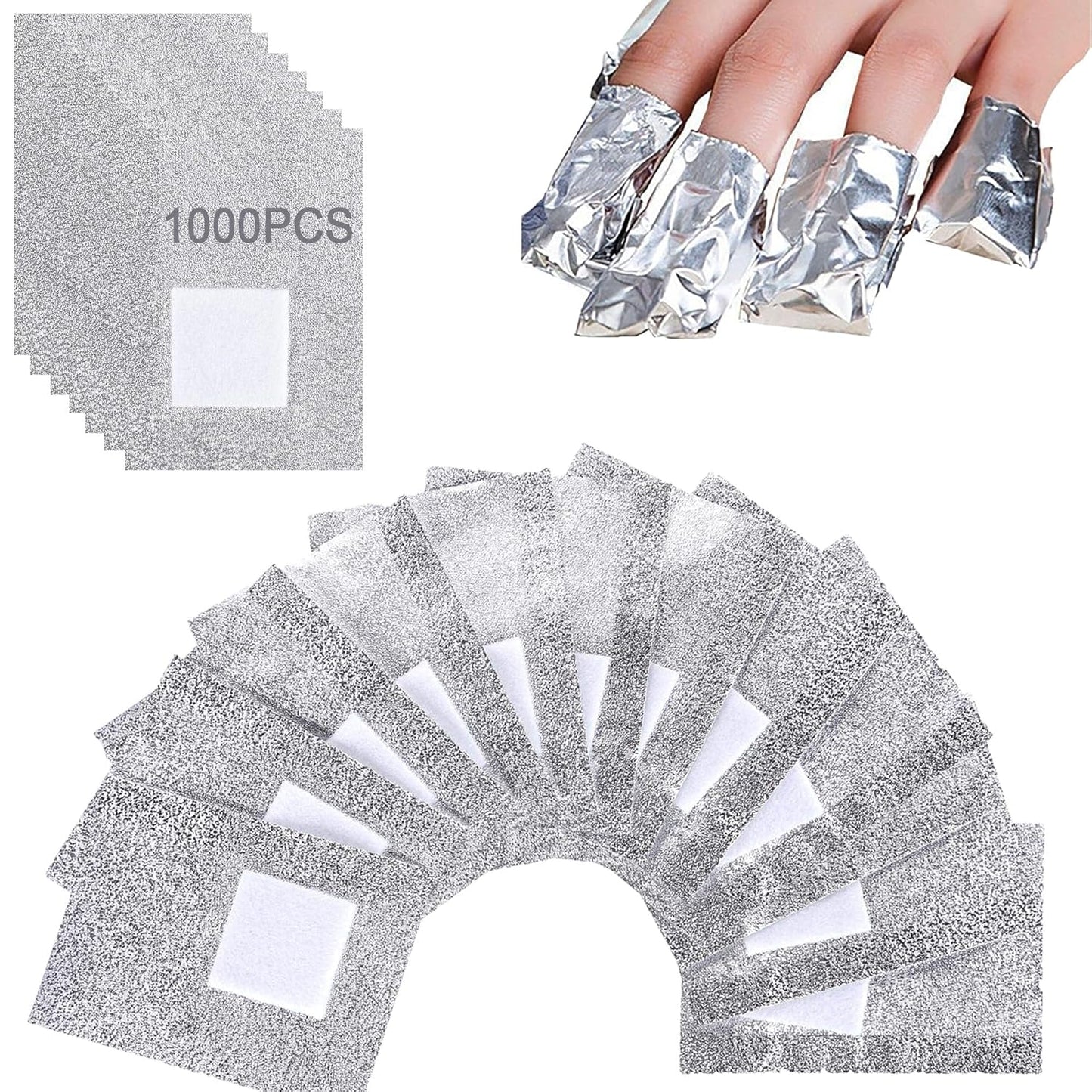 1000PCS Nail Polish Remover Foil Wraps, Nail Polish Remover Wrap with 1.18'' Pre-attached Lint Free Cotton Pads, Foil Wraps Aluminium Soak Off Gel Nail Polish Removal Tool Finger