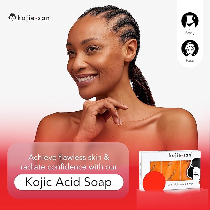 Kojie San Face & Body Shower Set - The Original Kojic Acid Soap, Dark Spot Remover Bar Soap with Coconut & Tea Tree Oil – 65g x 8 Bars with Leafa Soap Net, Brush and Soap Dish
