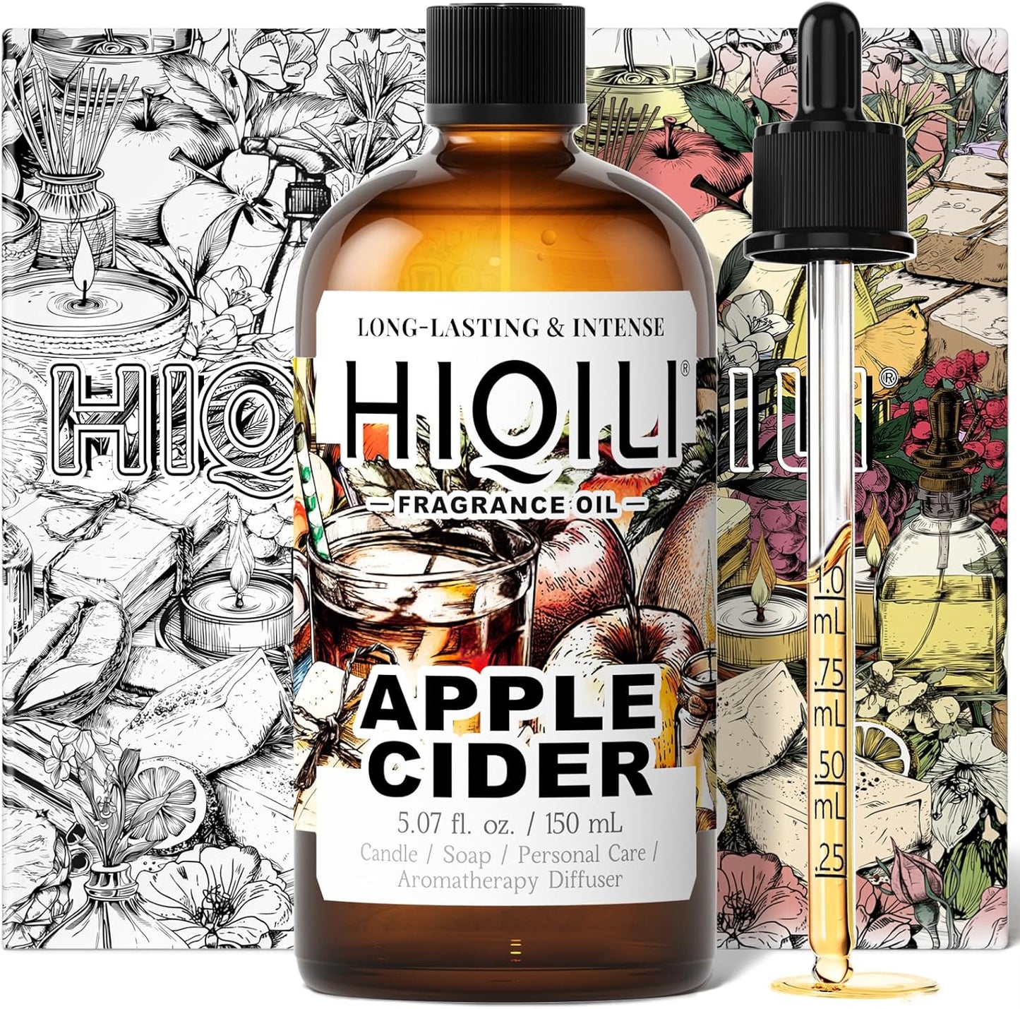 HIQILI Apple Cider Fragrance Oil - Making DIY Candle & Soap, Luxury Wine Scented, for Home & Office Essential Oil Diffuser Use - 5.07 Fl Oz