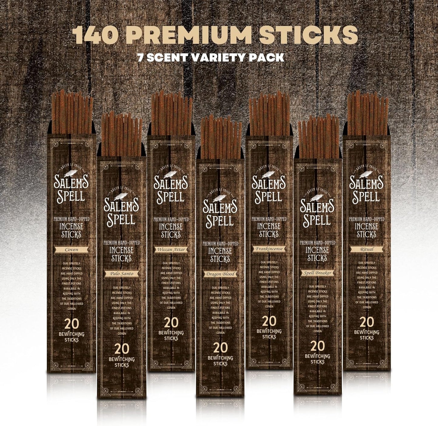 Mecka Salem Spell Incense Sticks | Set of 7 | Premium Slow Burn Organic Incense Sticks for Wicca Rituals and Mystic Vibes | 140 Insense Sticks of Palo Santo, Frankincense, Dragon Blood