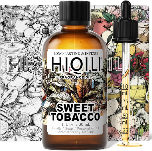 HIQILI Sweet Tobacco Fragrance Oil for Home Essential Oil Diffuser, Candle, Soap, Perfume & Body Scrubs Making, Rich Scent - 1 Fl Oz