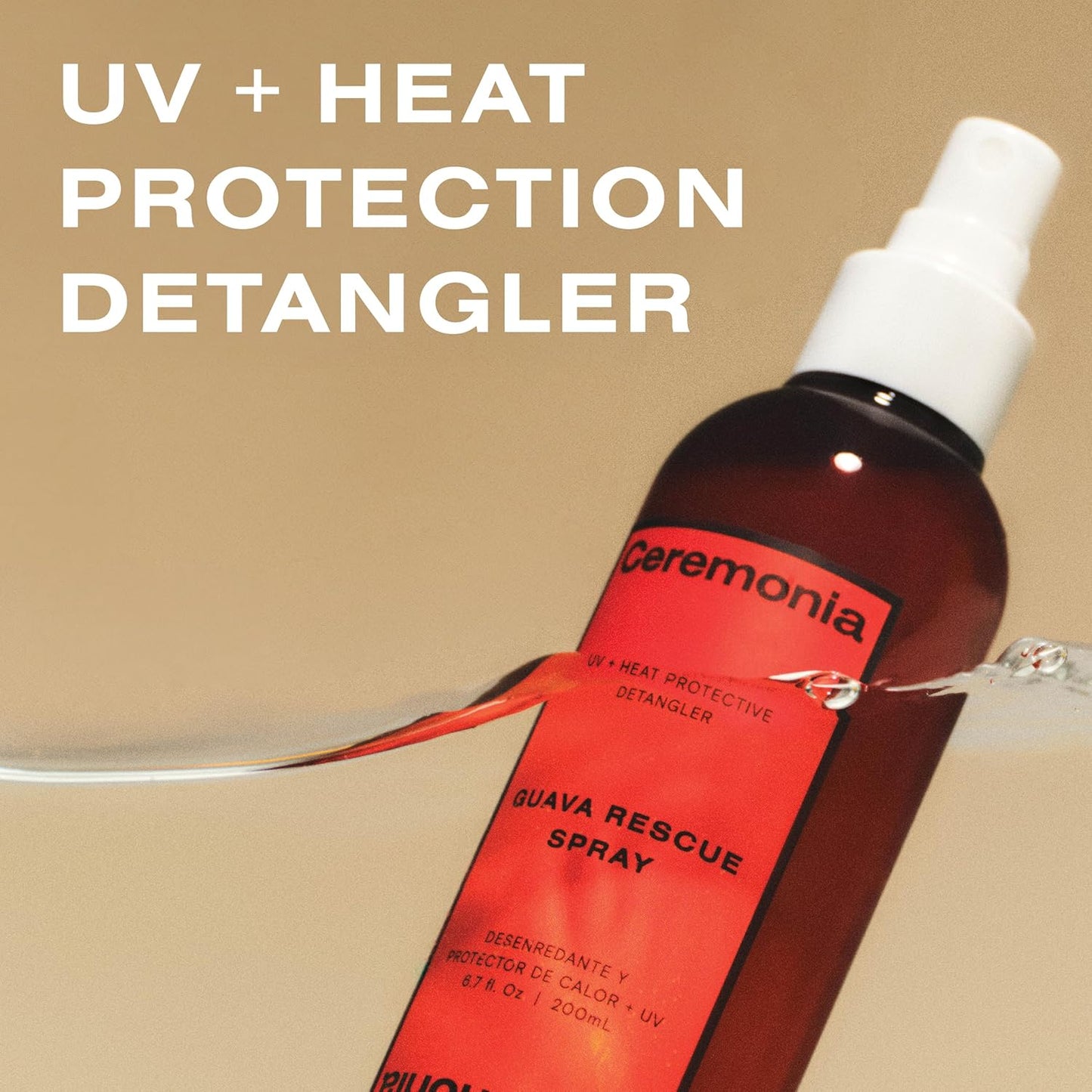 Ceremonia Guava Rescue Spray Superfruit Guava Detangler with UV & Heat Protection, 6.7 Fl Oz | 200 mL