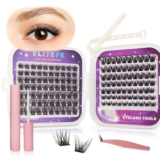 Lash Extension Kit DIY Lash Clusters Kit Eyelash Extensions Individual Lashes Extensions with (Lash Bond,Tweezers,280Pcs, Dress+Flowers,10-16)