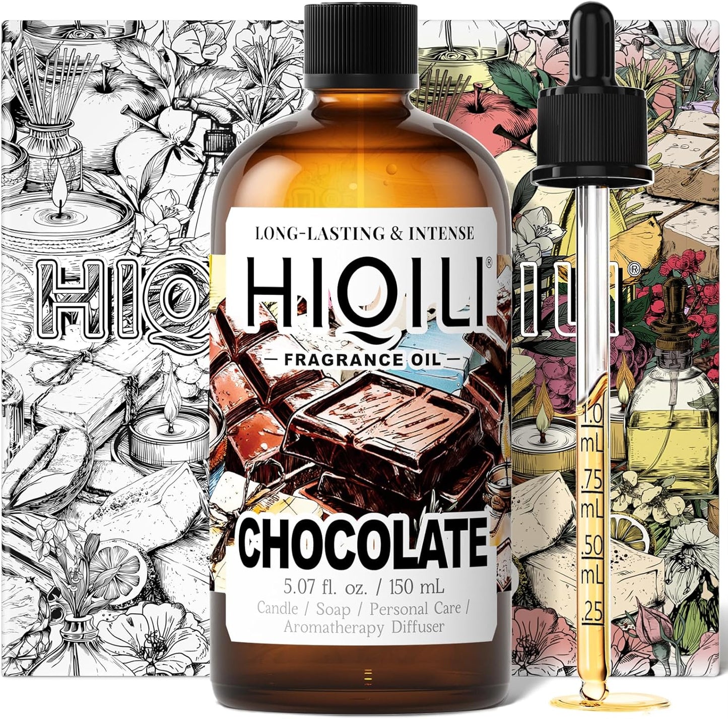 HIQILI Chocolate Fragrance Oil for DIY Candle, Soap & Bath Salts Making, Long Lasting Scents for Home Essential Oil Diffuser - 5.07 Fl Oz