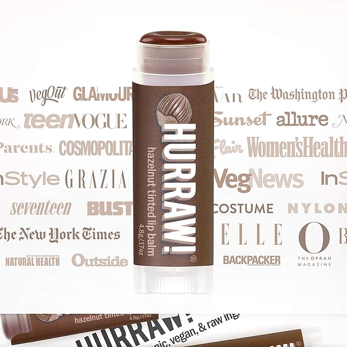 Hurraw! Hazelnut Tinted Lip Balm: (Sheer Brown Tint) Organic, Certified Vegan, Cruelty and Gluten Free. Non-GMO, 100% Natural Ingredients. Bee, Shea, Soy and Palm Free. Made in USA