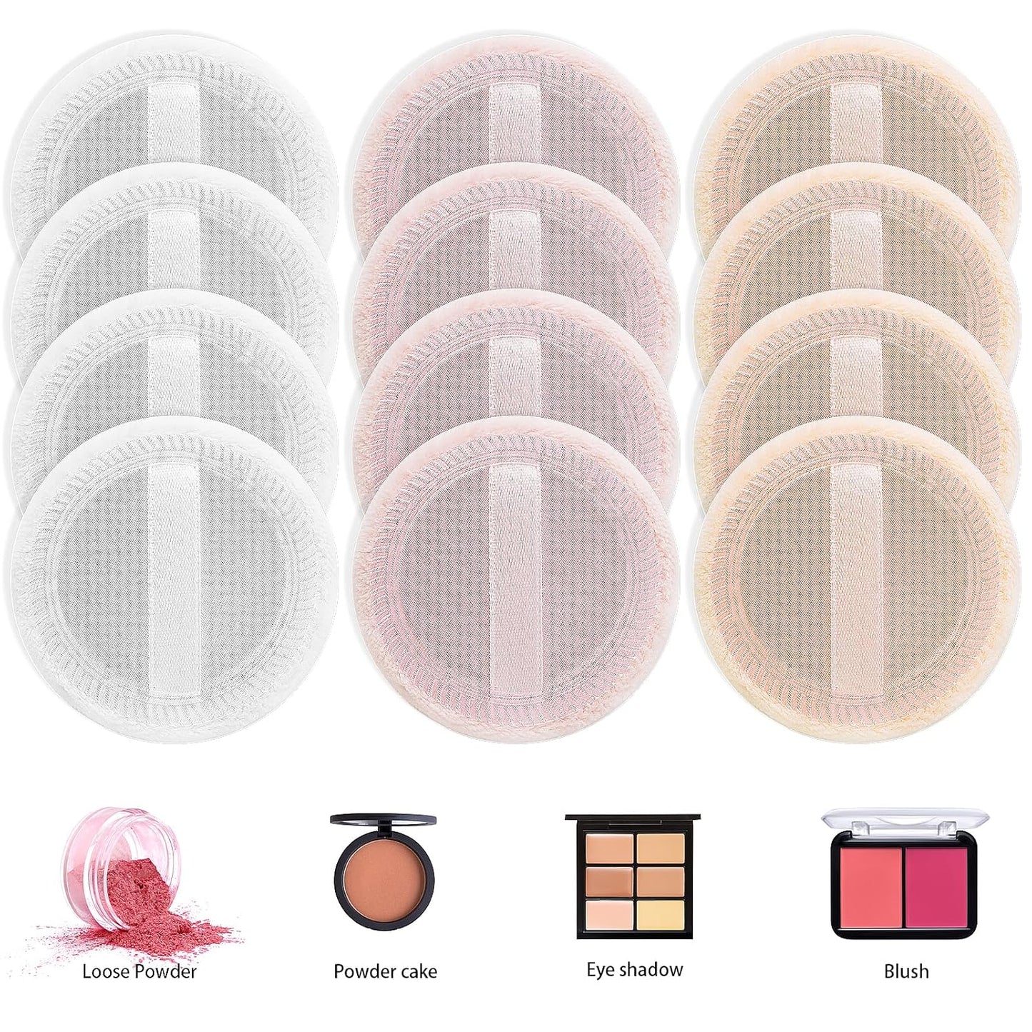24Pcs Powder Puff Cotton Round Makeup Puff Pads with Strap Face Powder Puffs for Loose and Foundation Cosmetics Sponge Powder Puffs