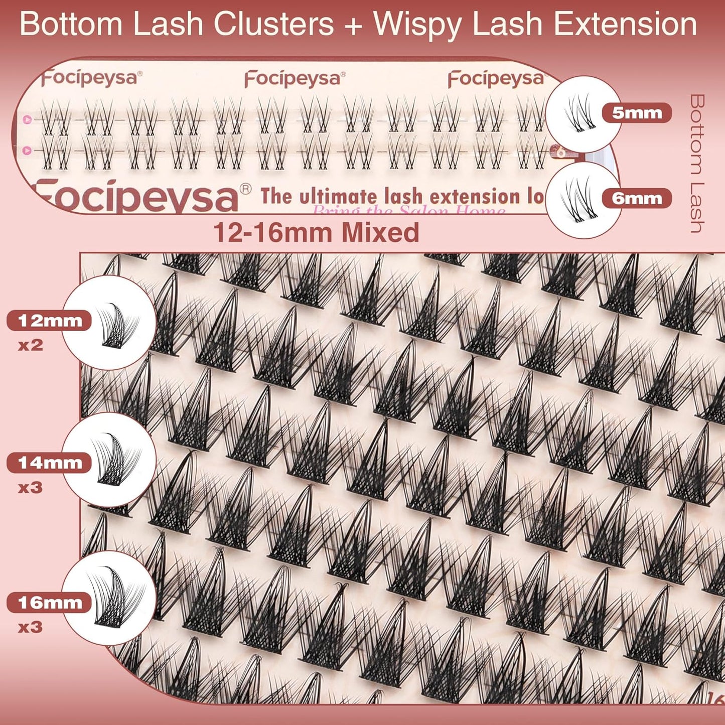 Focipeysa Wispy Lash Clusters Spike Eyelashes Extensions 12-16mm Natural Cluster Lashes C-Curl Lashes Extensions with Bottom Lashes Salon Effect Wispy Eyelashes DIY Individual Eyelashes Clusters