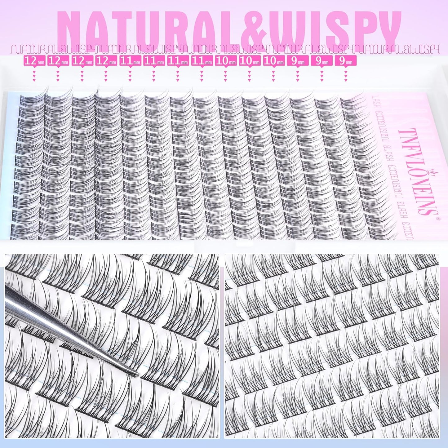 Natural Lash Clusters Wispy Eyelash Extension 168Pcs Cluster Lashes Extensions Natural Individual Lashes 9-12mm Eyelash Clusters DIY Korean False Eyelashes by TNFVLONEINS