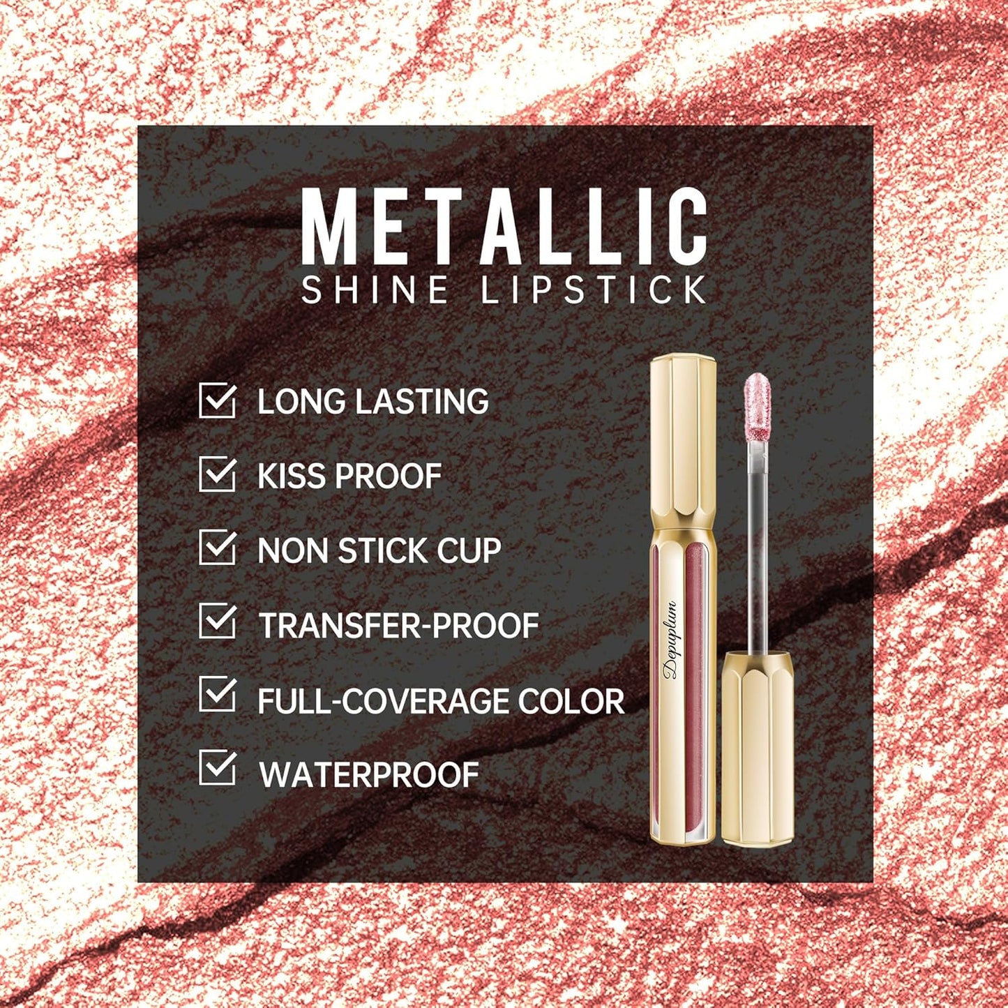 Nude Lipsticks for Women Metallic Lipstick Long Lasting Non Stick Cup Lip Gloss, Metal Shine Lightweight Hydrating Full Coverage Lip Color, DP101 Halo