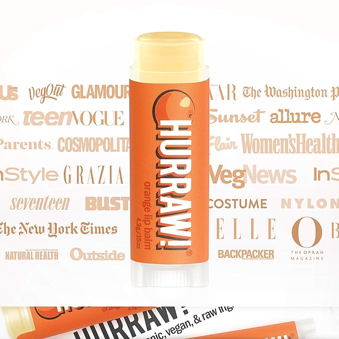 Hurraw! Orange Lip Balm: Organic, Certified Vegan, Cruelty and Gluten Free. Non-GMO, 100% Natural Ingredients. Bee, Shea, Soy and Palm Free. Made in USA
