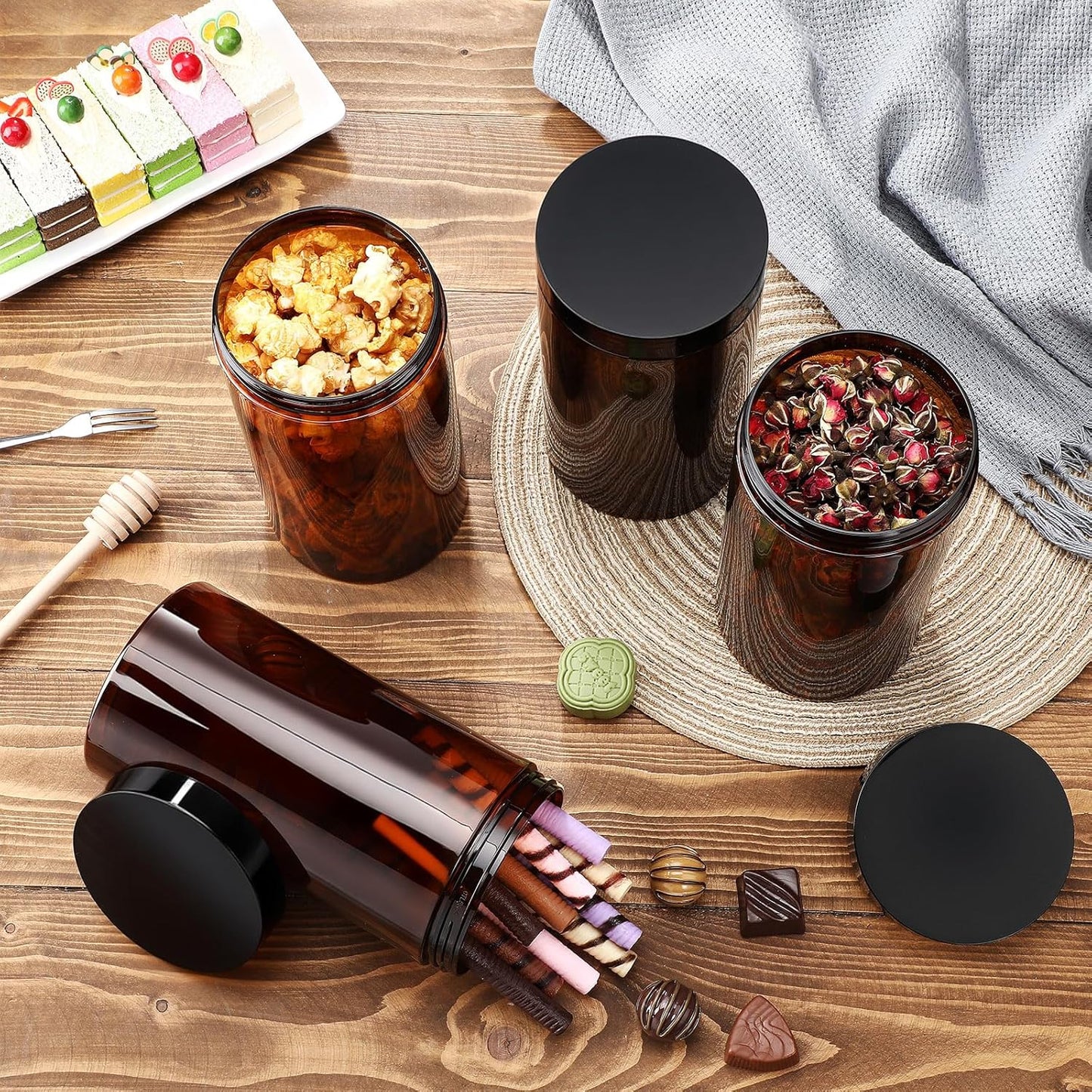 Patelai 4 Pieces Round Wide-mouth Leak Proof Plastic Container Jars with Lids for Travel Storage Makeup Beauty Products Face Creams Oils Salves Ointments DIY Making(32 Ounce,Amber)