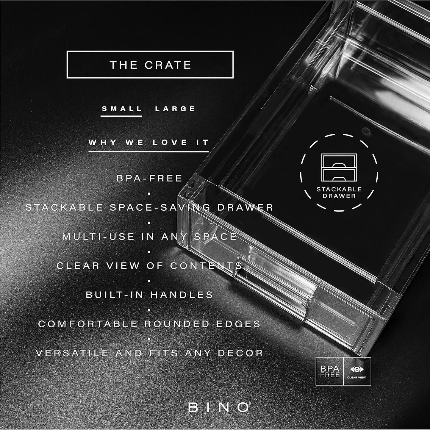 BINO | Stackable Storage Drawers, Small - Clear | THE CRATE COLLECTION | Storage Bins With Drawers | Bathroom Organizers | Under Sink Organizer | Vanity Cabinet Home Organization